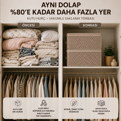 Büyük Boy Kutu Hurç + Vakumlu Torba 70x40x30