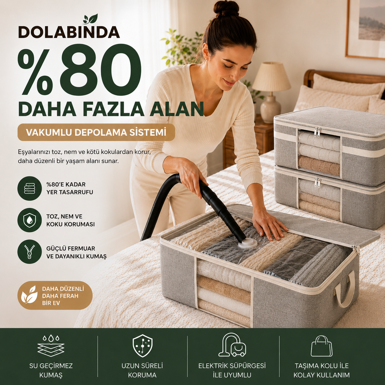Ferahome Şeffaf Pencereli & Vakumlu Hurç 75x40x40