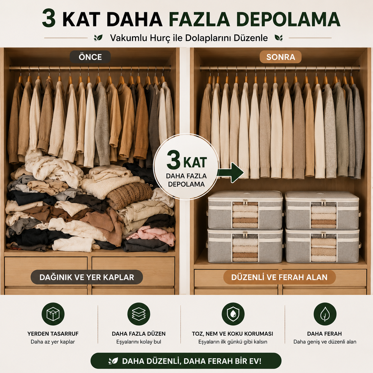 Ferahome Şeffaf Pencereli & Vakumlu Hurç 75x40x40