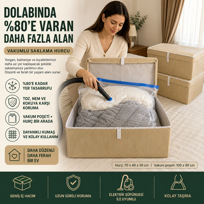Ferahome Büyük Boy Vakumlu & Kapaklı Hurç 70x40x30