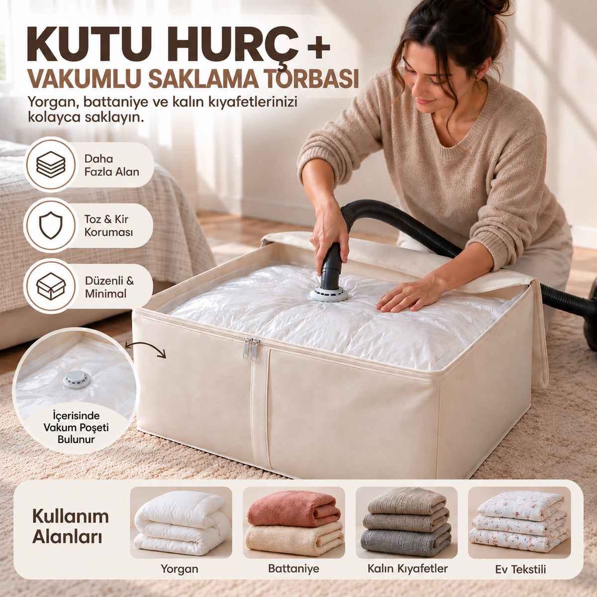Kutu Hurç + Vakumlu Torba Seti 60 x 40 x 20