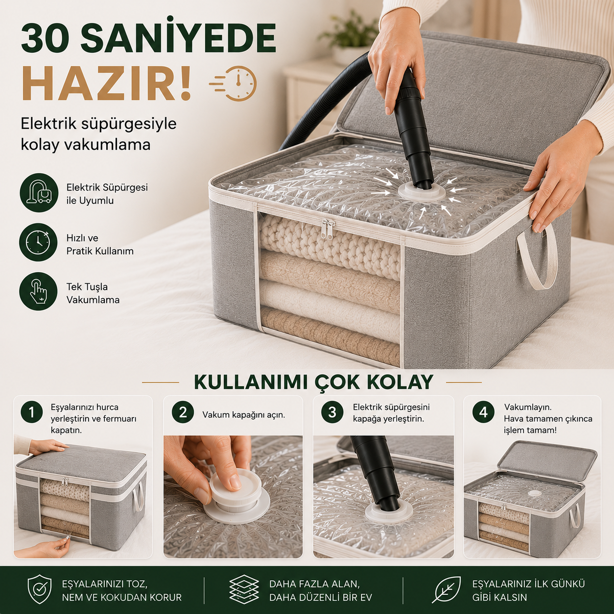 Ferahome Şeffaf Pencereli & Vakumlu Hurç 75x40x40